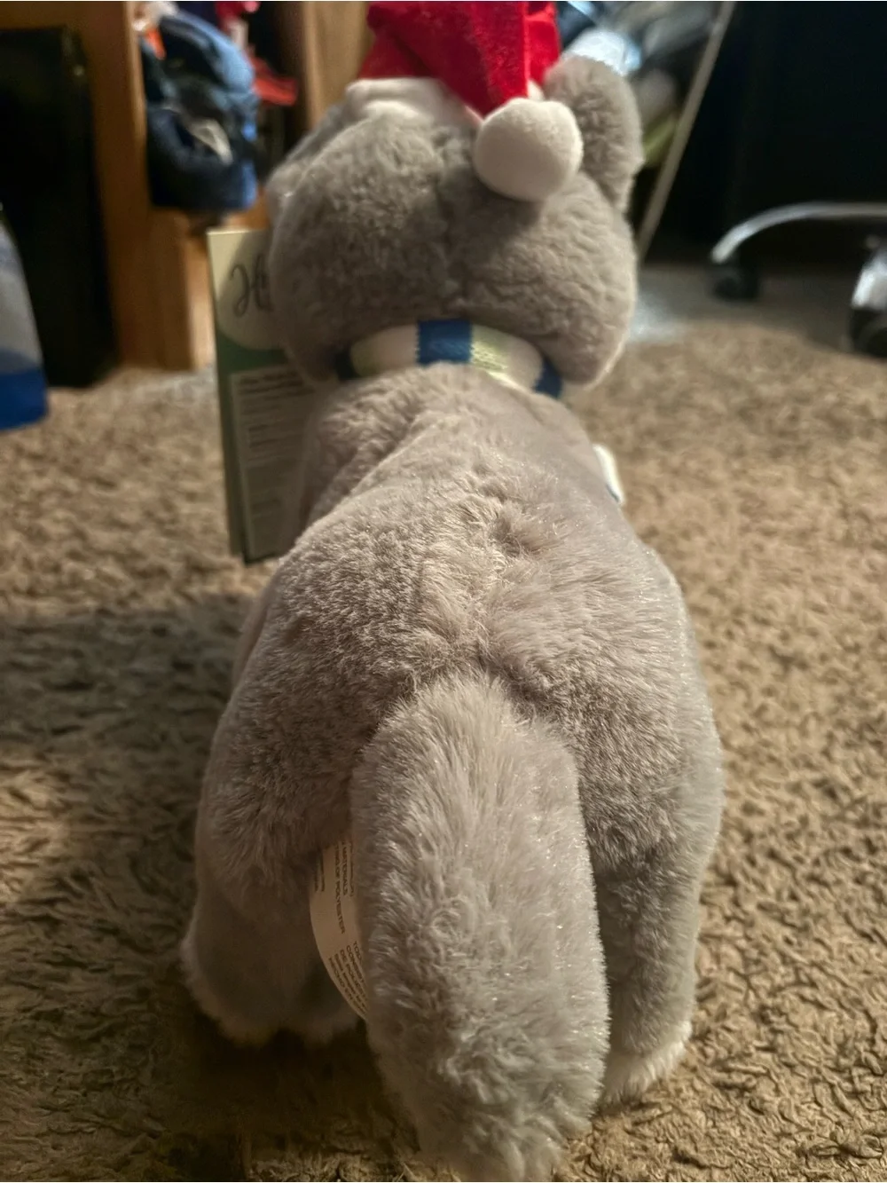 Animated Plush Husky Dog Toy with Blue & Green Scarf